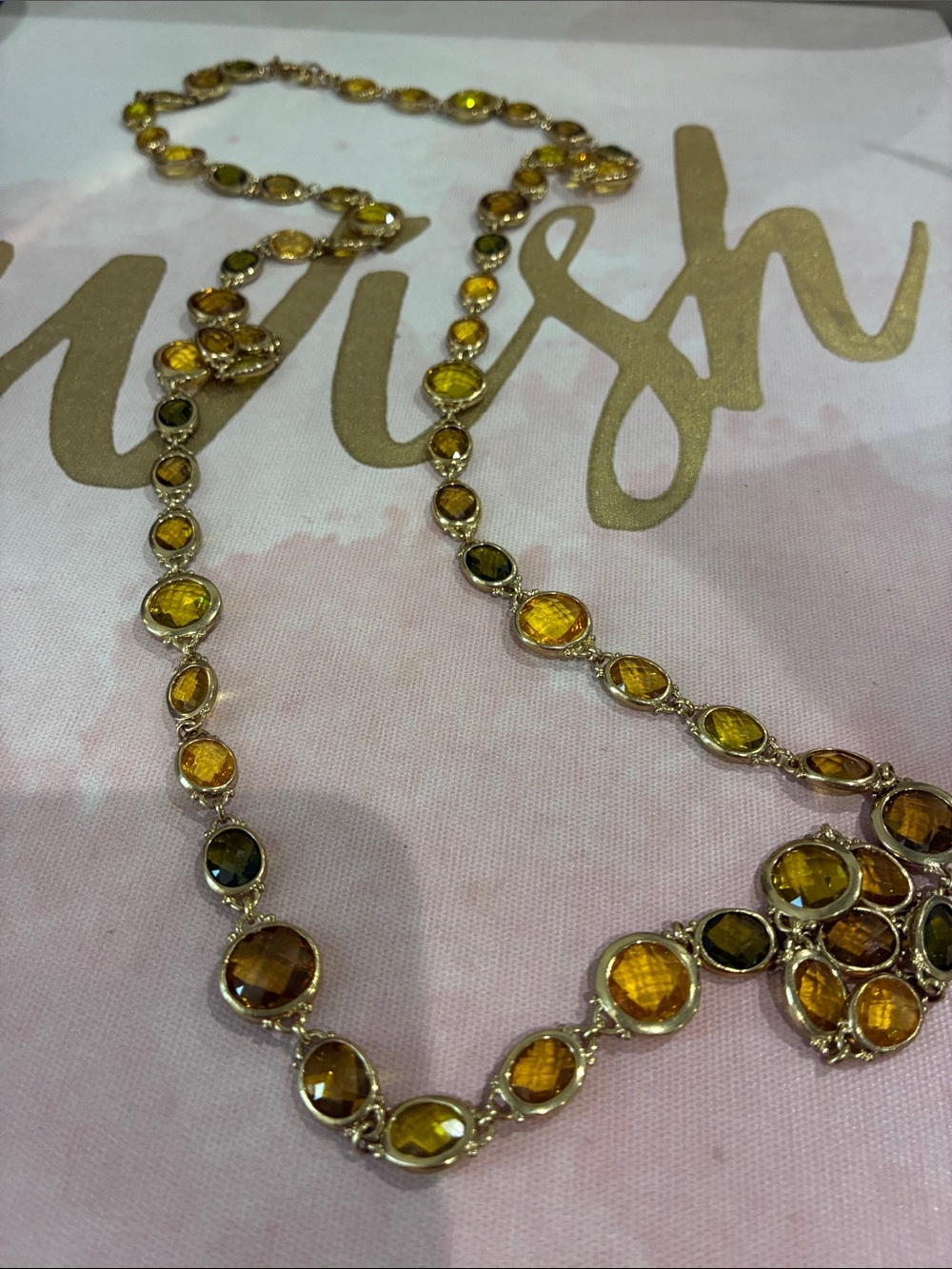 Elegant Yellow Crystal Station Necklace